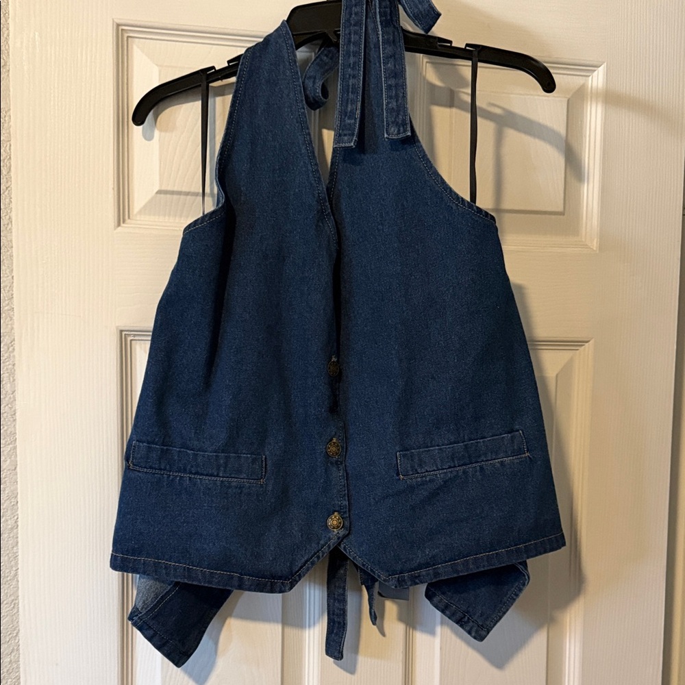 Lioness Navy Denim Halter Top
